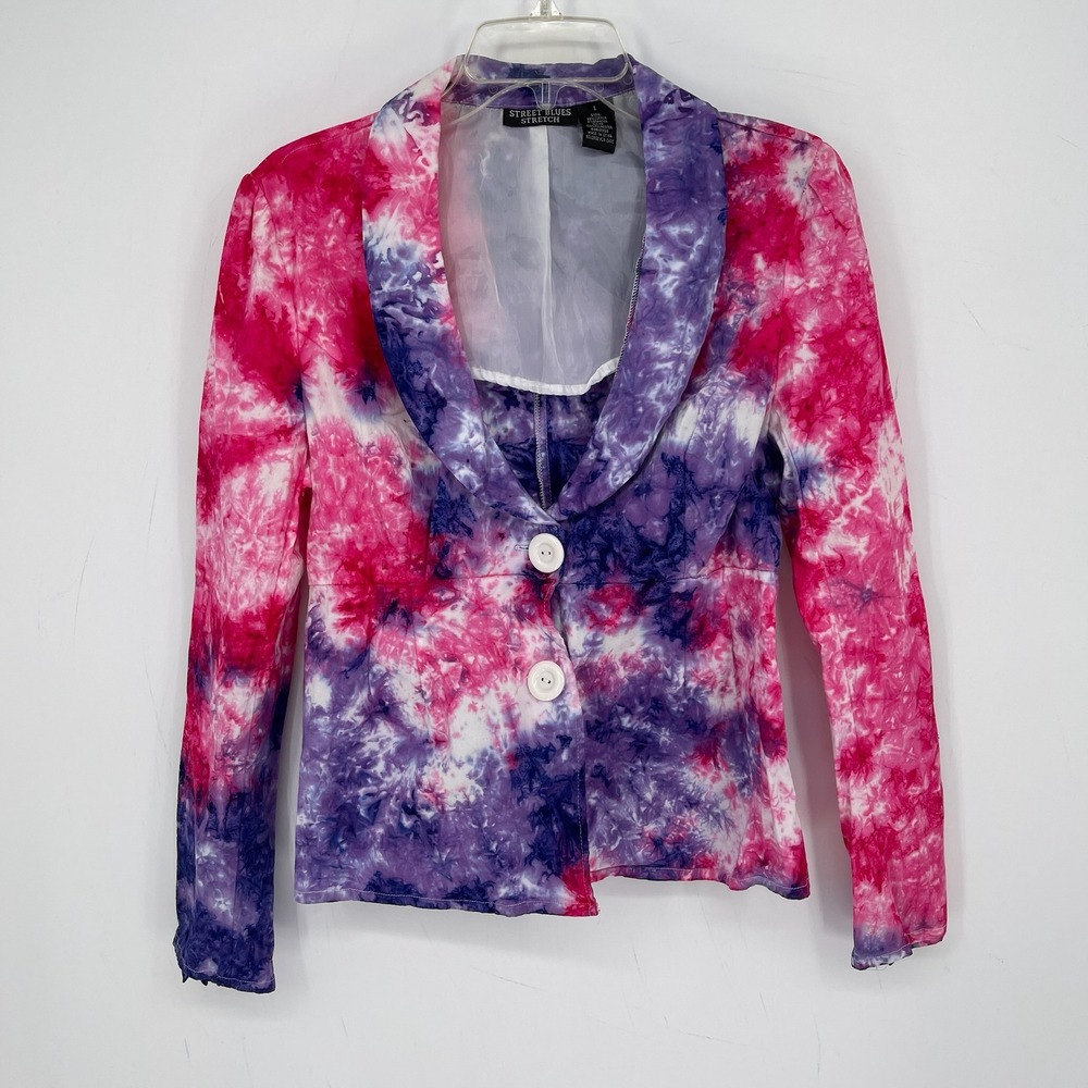 Street Blues Women's Pink Purple Tie Dye Stretch Two Button Blazer Jacket Size L